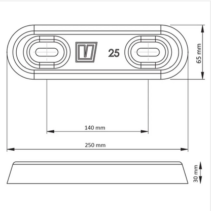 VETUS - Aluminium Rumpf Anode - Typ 25 - 250 mm