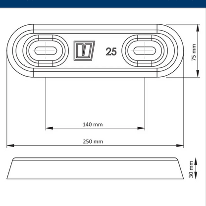 VETUS - Zink Rumpf Anode - Typ 25 - 250 mm